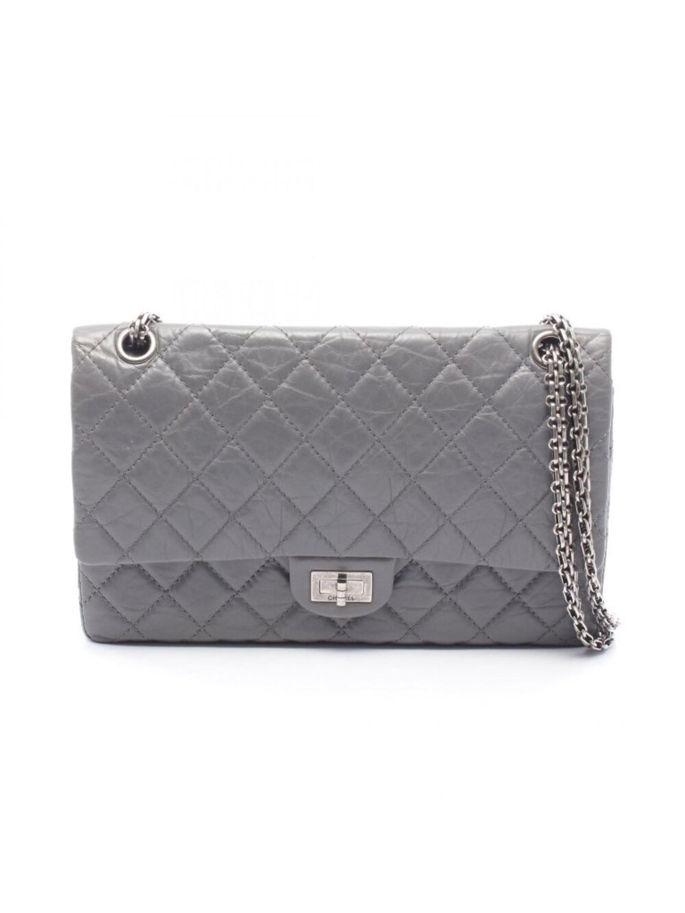Chanel Shoulder Bag 2.55 Quilted Double Flap Gray Calf Chain